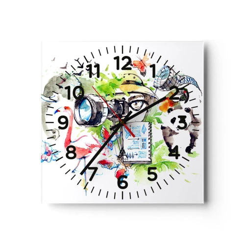 Wall clock - Clock on glass - In Travelller's Lens - 40x40 cm