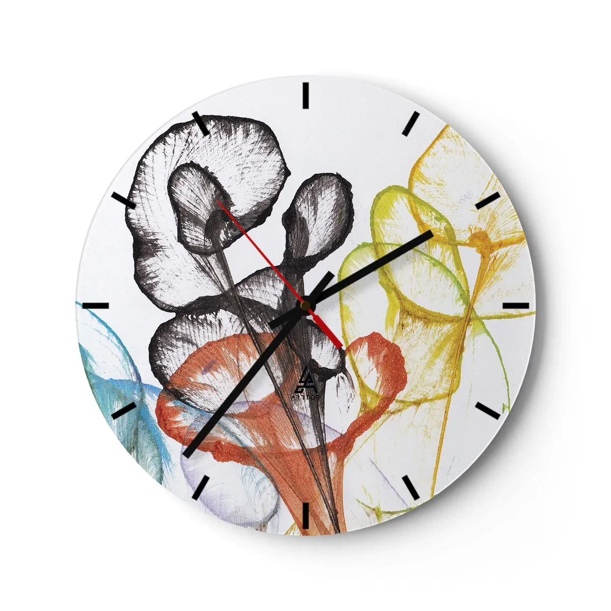 Wall clock - Clock on glass - Flowers with a Soul - 40x40 cm