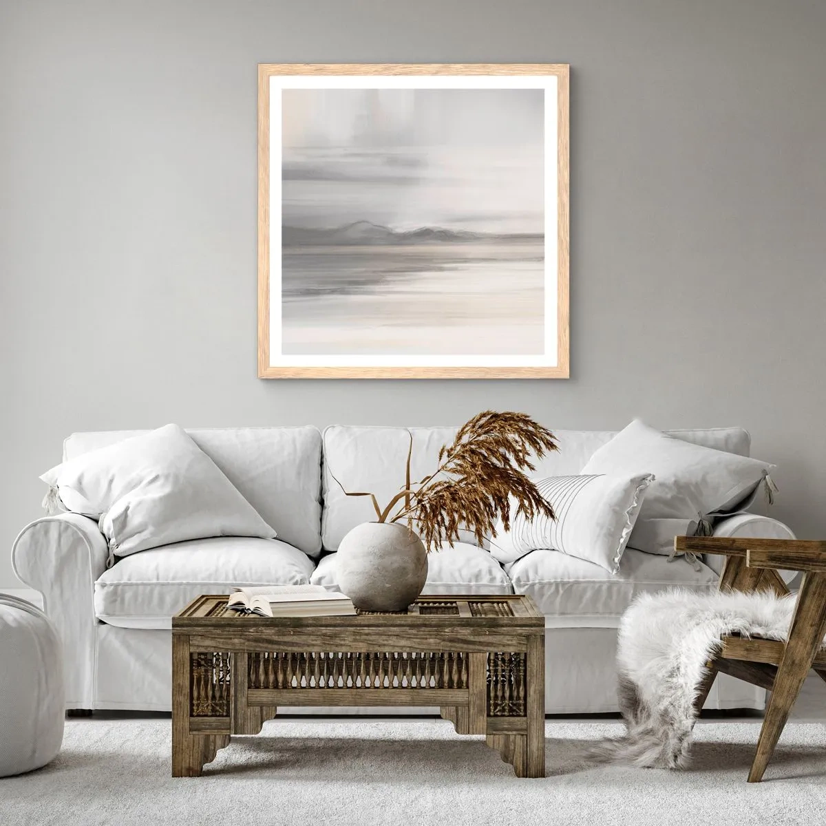 Poster in light oak frame - Thoughtful Distance - 40x40 cm