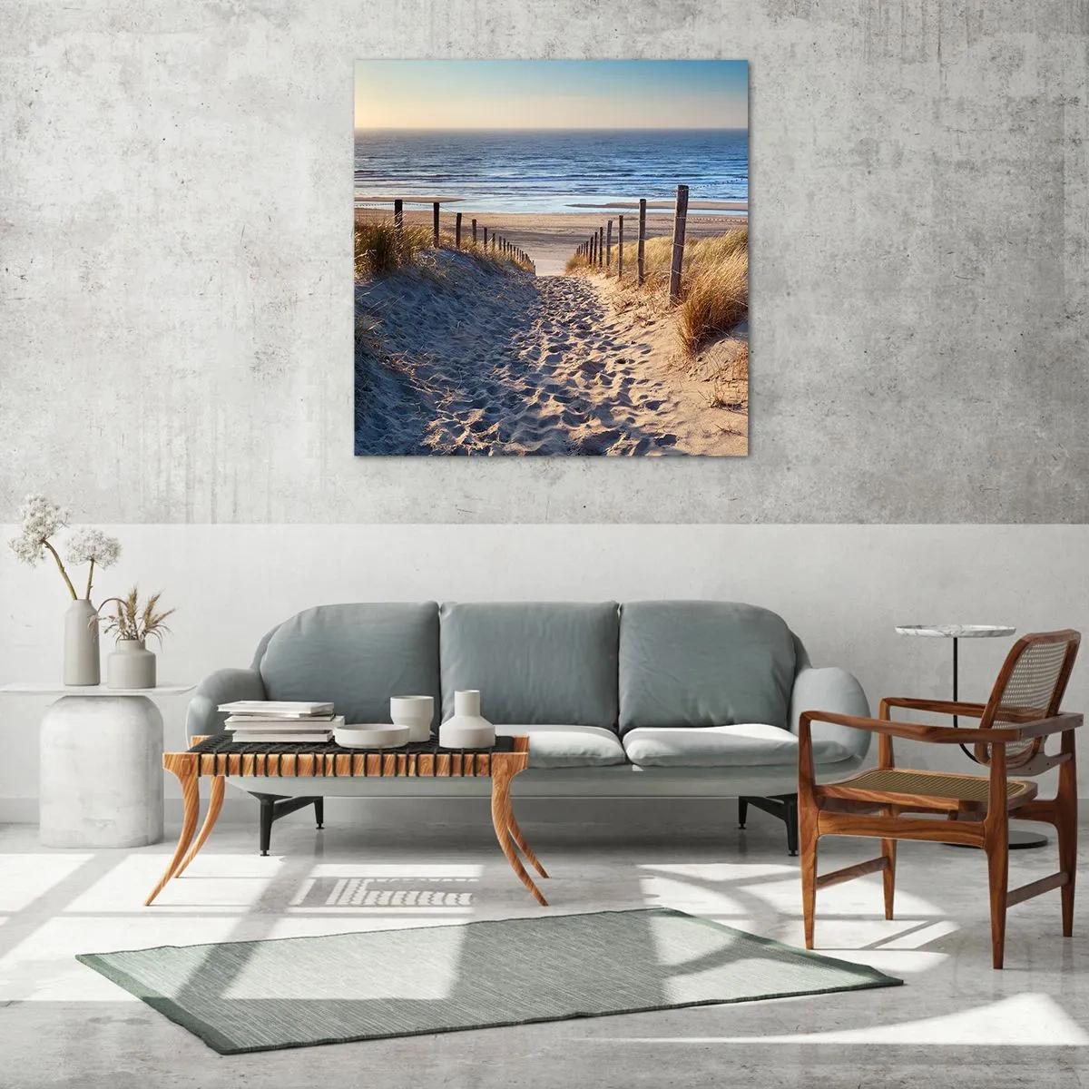 Glass picture - Sound of the Sea, Singing of the Birds, Wild Beach among Grass - 30x30 cm