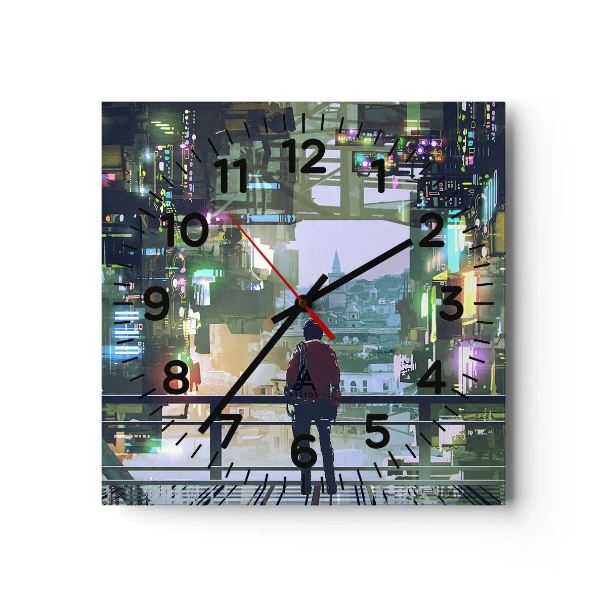 Wall clock - Clock on glass - Two Worlds - 30x30 cm