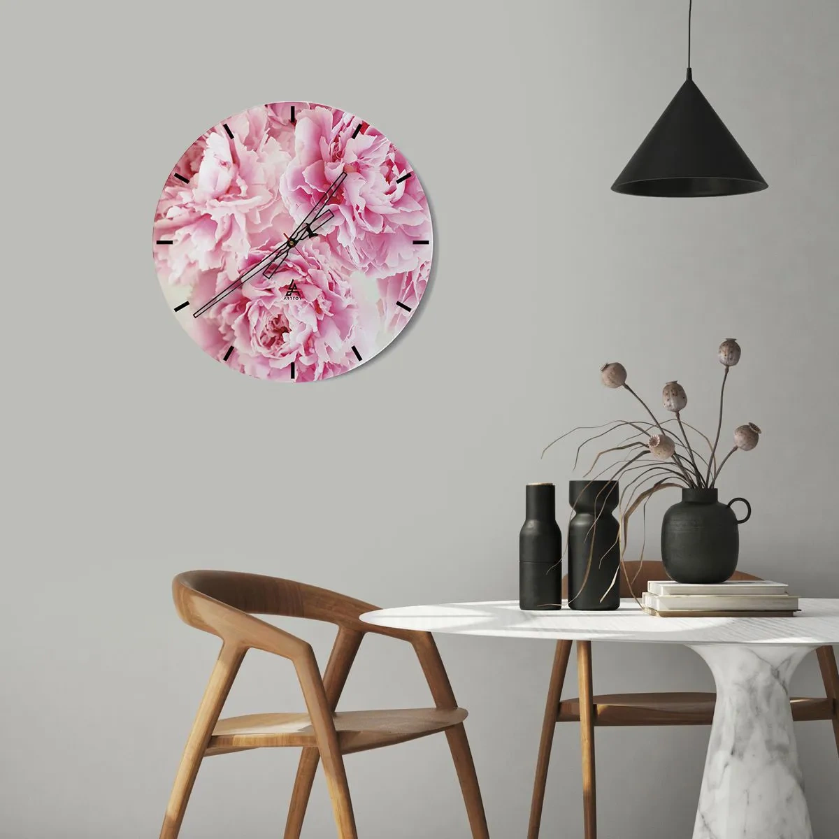 Wall clock - Clock on glass - In Pink  Splendour - 40x40 cm