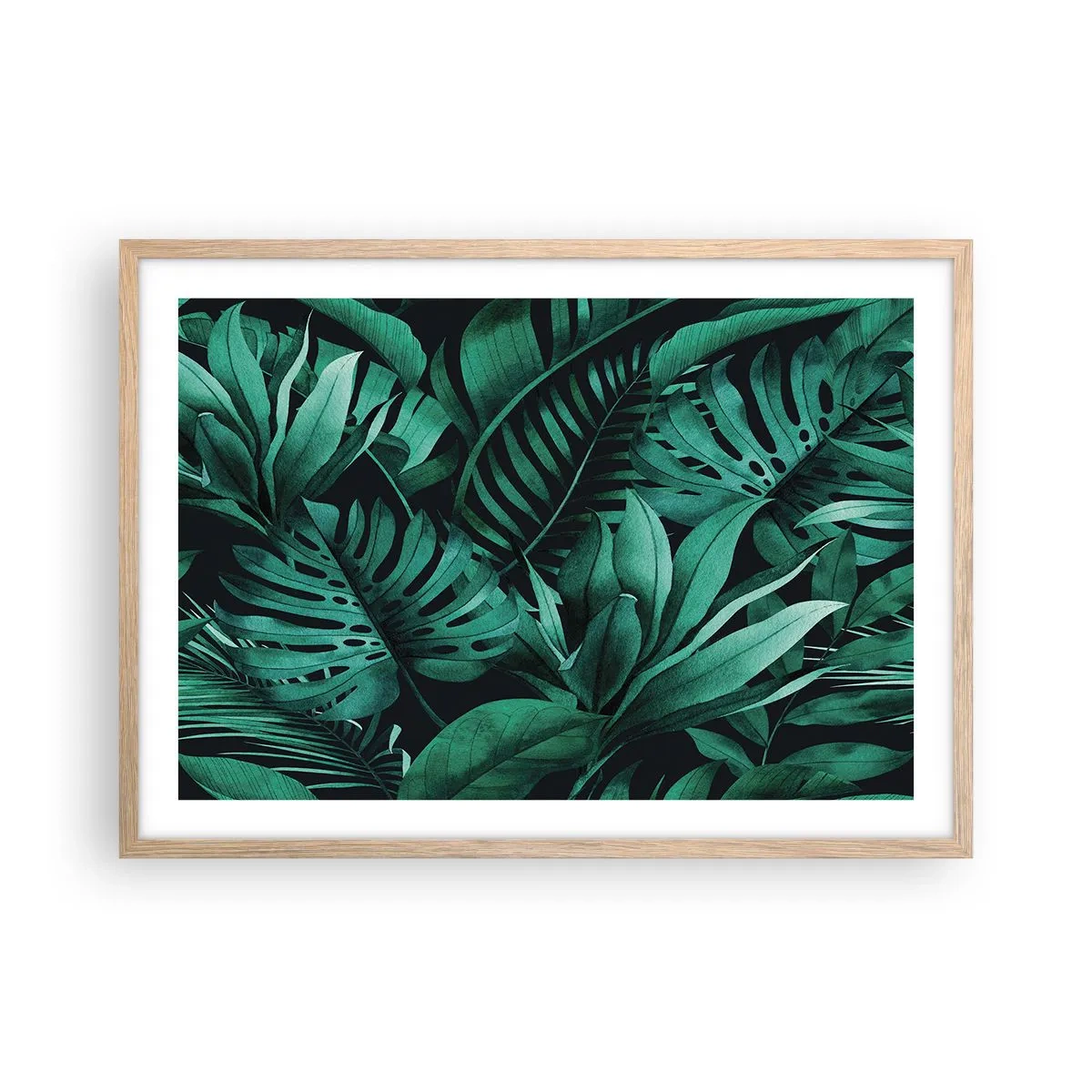 Poster in light oak frame - Depth of Tropical Green - 70x50 cm