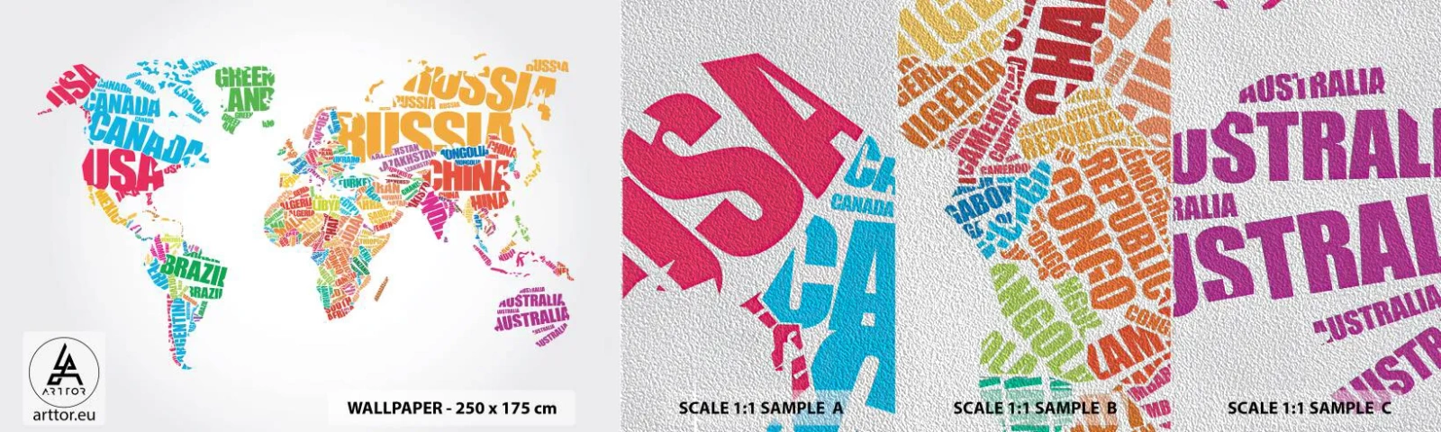 Photo Wallpaper Sample Premium Sand - I Want to Get to Know All of Them - World map, Graphics, Continents - 100x30 cm