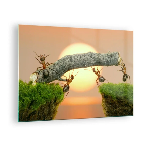 Glass picture - Ants building a bridge at sunset - 70x50cm - Joyful, Mutual Work - Modern wall decoration for the living room and bedroom ARTTOR