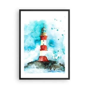 Poster in black frame - Watercolor style lighthouse with sea waves - 50x70cm - Unity of Elements - Modern wall decoration for the living room and bedroom ARTTOR