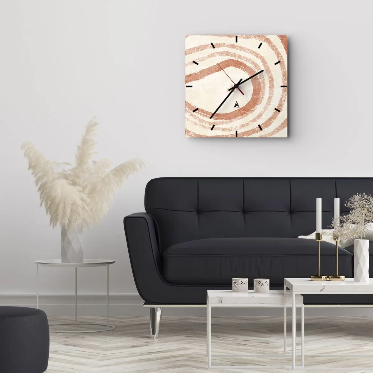 Wall clock - Clock on glass - Coral Circles - Composition - 40x40 cm