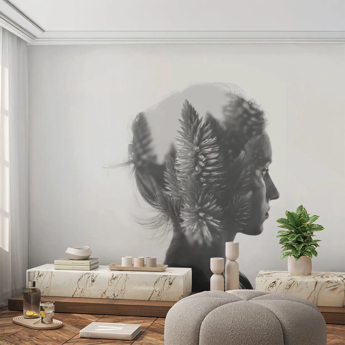 Self-Adhesive Photo Wallpaper Deluxe Sticker - Lady from a Pinewood Forest - Abstraction, Woman, Piece - 350x256 cm