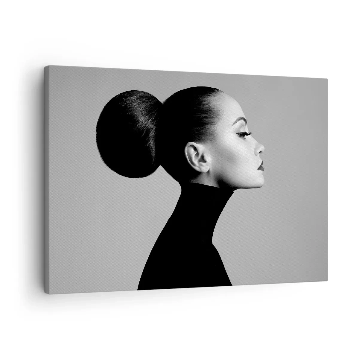 Canvas picture - Profile of a woman in black and white with an elegant bun - 70x50cm - Modern Nefretete - Modern wall decoration for the living room and bedroom ARTTOR