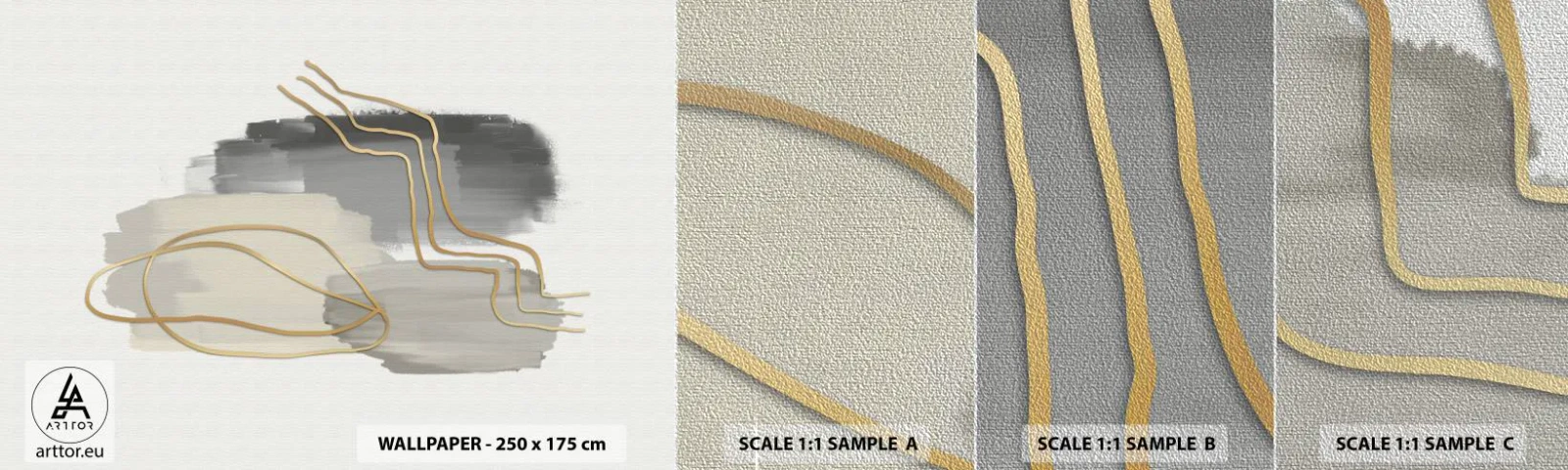 Photo Wallpaper Sample Premium Sand - Persistance and Movement - Abstraction, Piece, Gold - 100x30 cm