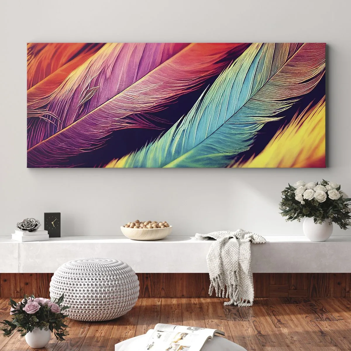 Canvas picture - Feathered Rainbow - 140x50 cm