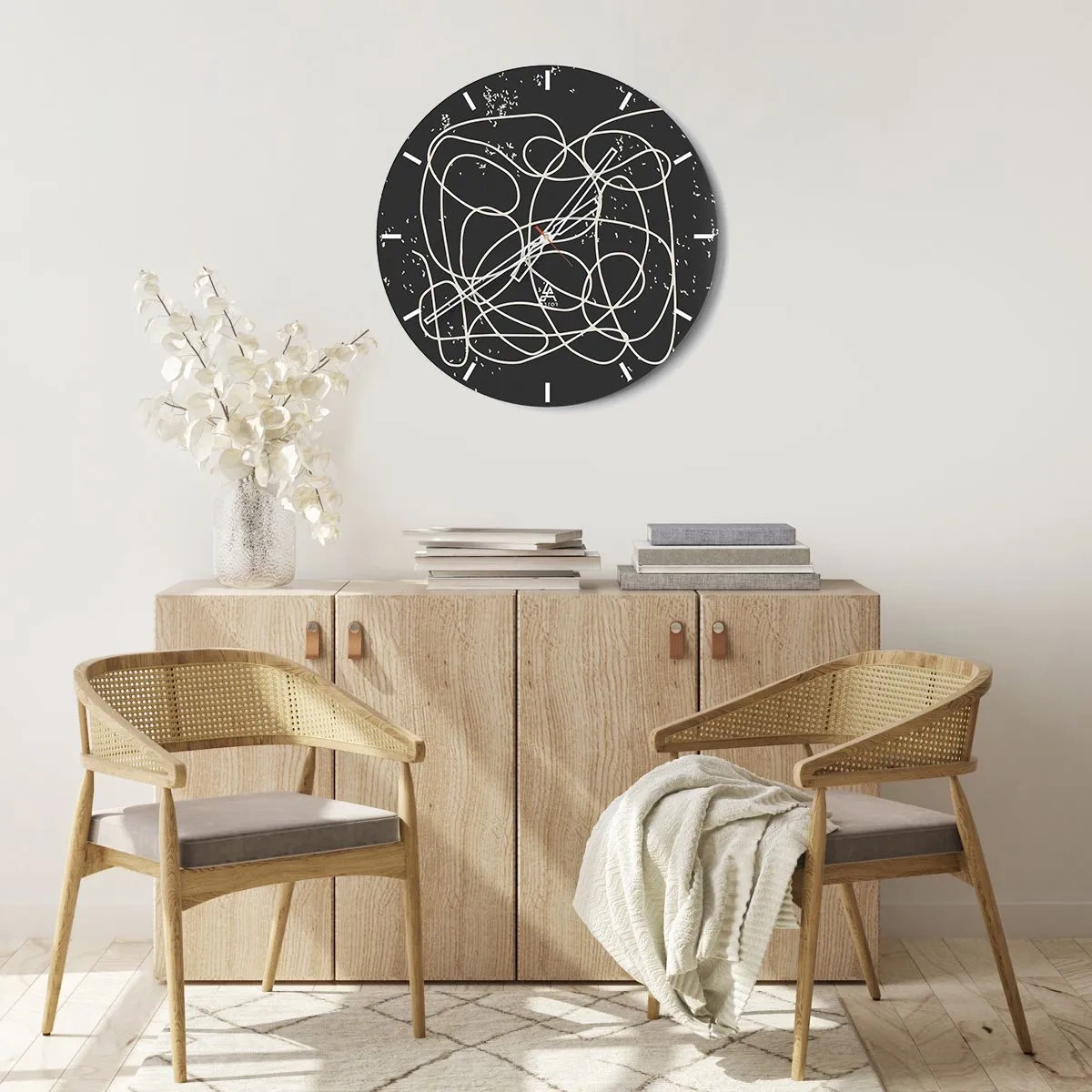 Wall clock - Clock on glass - Expressive abstraction with bright lines on a black background - 30x30cm - Lost Thoughts - Modern wall decoration for the living room, kitchen, and bedroom ARTTOR