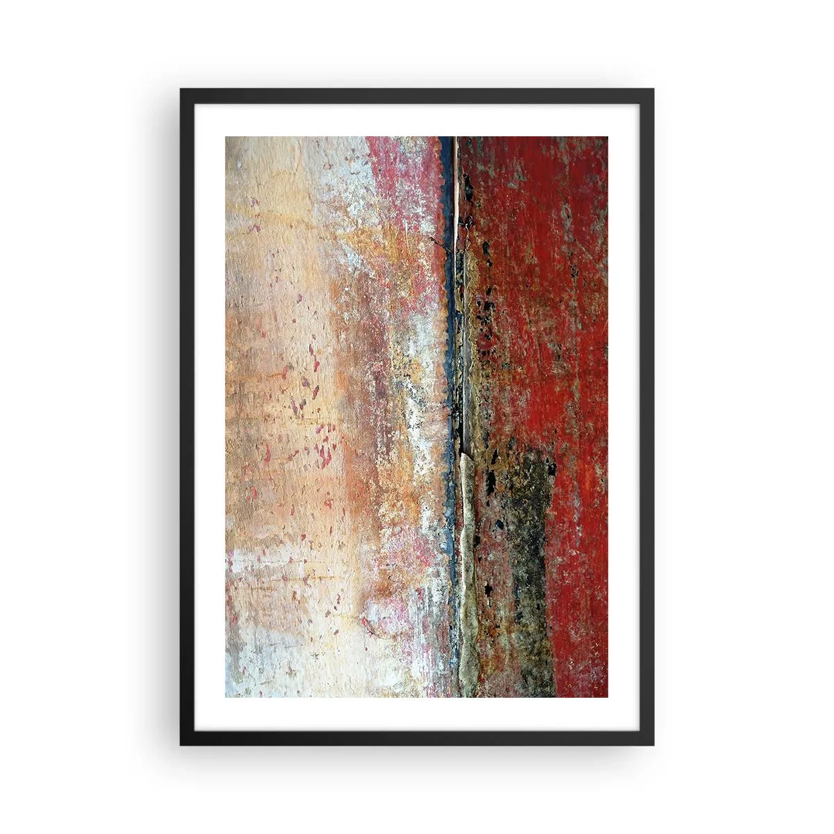 Poster in black frame - Abstract texture with abrasions in red and beige - 50x70cm - Might Be the Sea - Modern wall decoration for the living room and bedroom ARTTOR