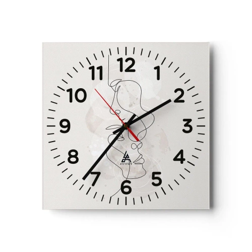 Wall clock - Clock on glass - Tangled up in an Embrace - 30x30 cm