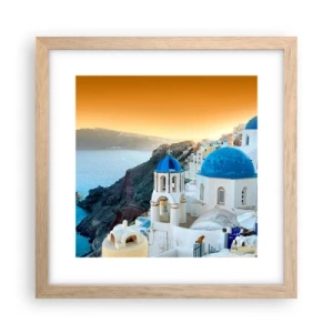 Poster in light oak frame - Santorini - Snuggling up to the Rocks - 30x30 cm