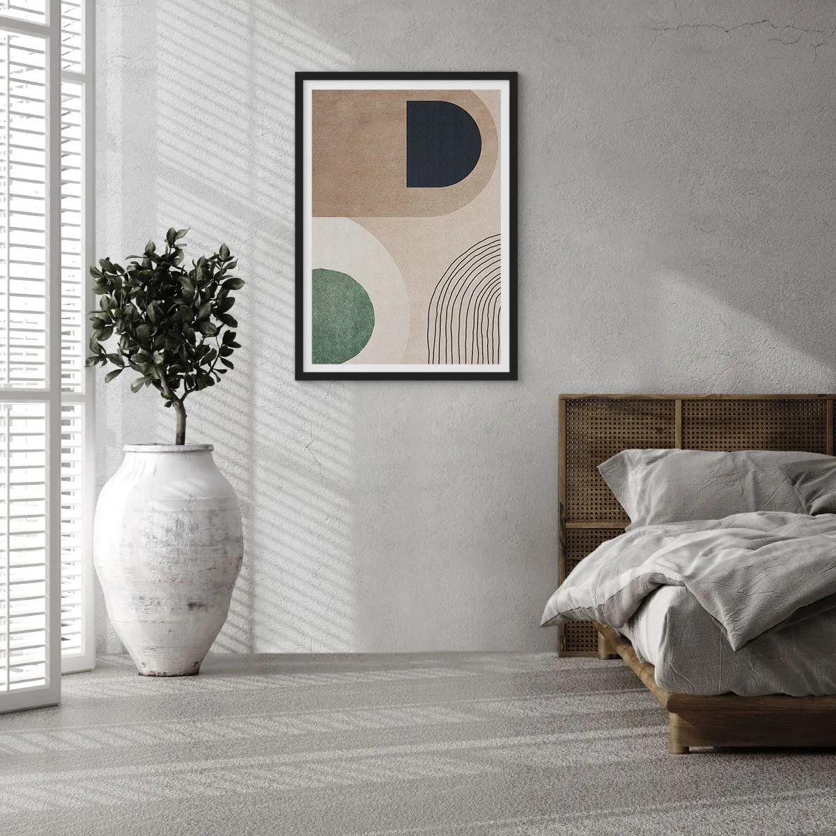 Poster in black frame - Geometric abstraction in beige, green and black tones - 50x70cm - Gentleness of an Oval - Modern wall decoration for the living room and bedroom ARTTOR