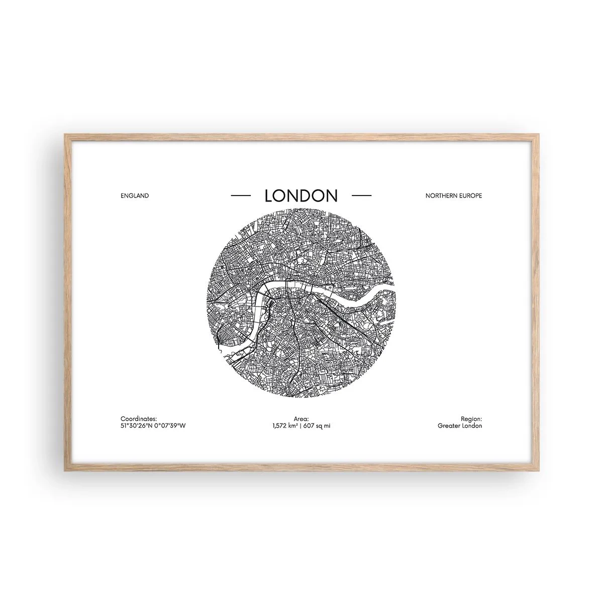 Poster in light oak frame - Anatomy of London - 100x70 cm