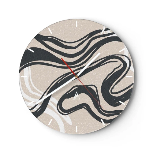 Wall clock - Clock on glass - Black curves on a beige background in a graphic style - 30x30cm - Multiplied Expression - Modern wall decoration for the living room, kitchen, and bedroom ARTTOR