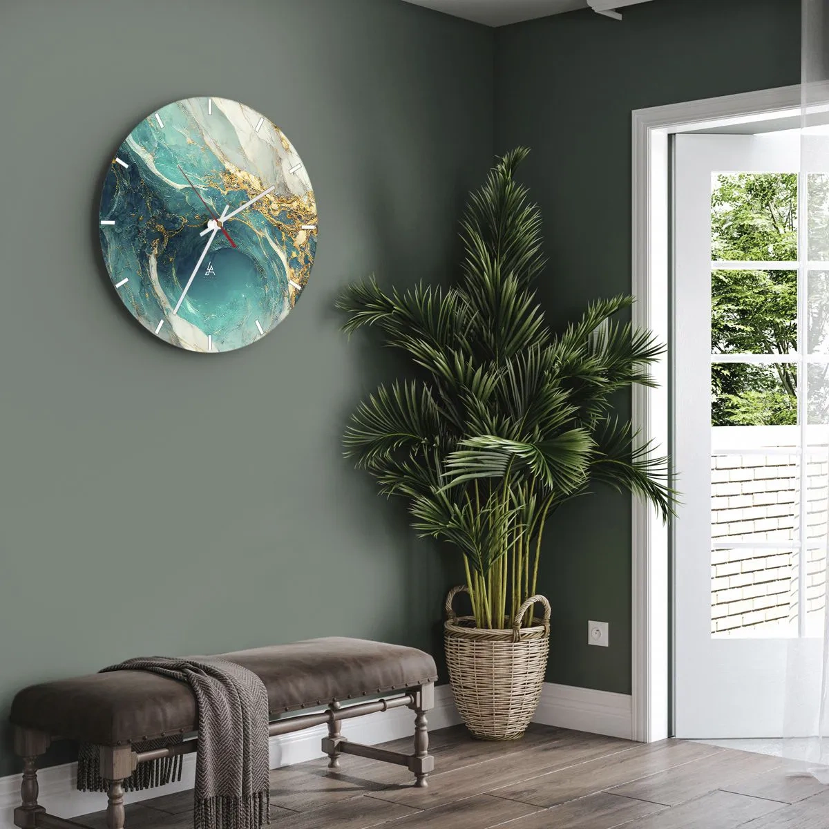 Wall clock - Clock on glass - Composition with Veins of Gold - 40x40 cm