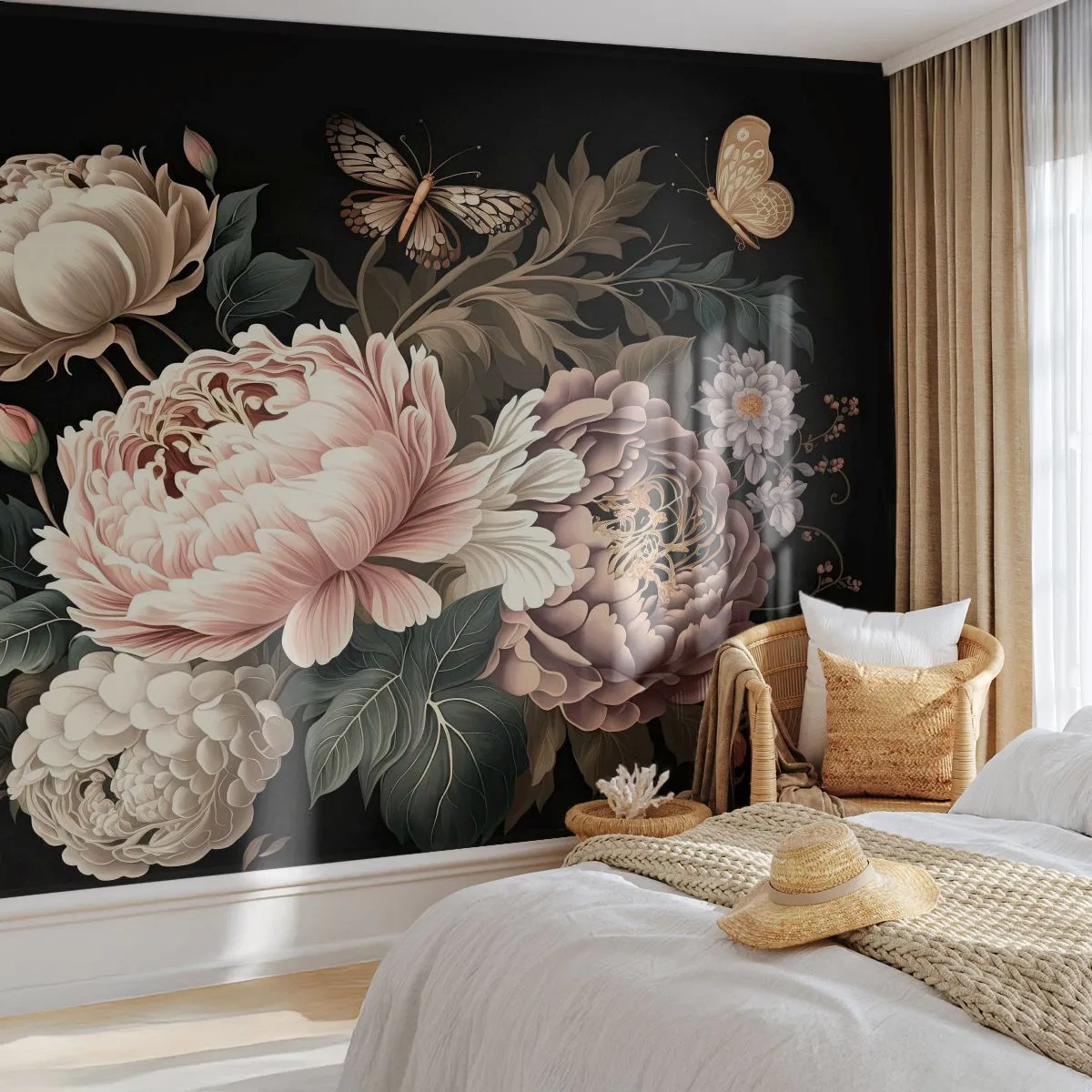 Photo Wallpaper Standard Eco - Baroque Style - Botany, Flowers, Shabby Chic - 150x105 cm