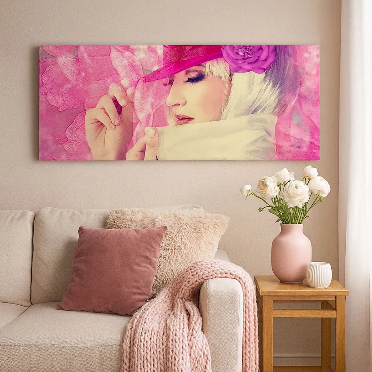 Canvas picture - Retro Portrait in Pink - 100x40 cm