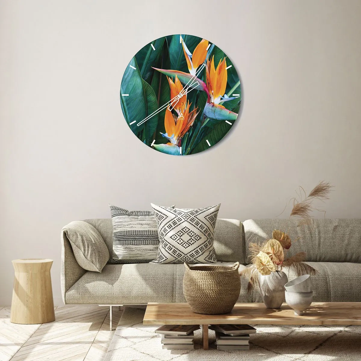 Wall clock - Clock on glass - Is It a Flower or a Bird? - 30x30 cm
