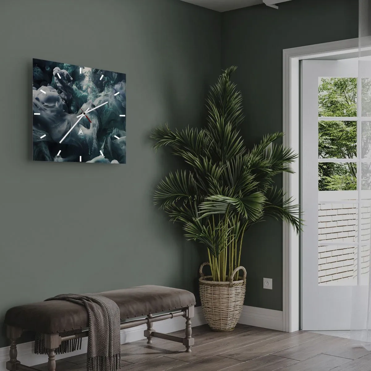 Wall clock - Clock on glass - Movement of Colour - 30x30 cm