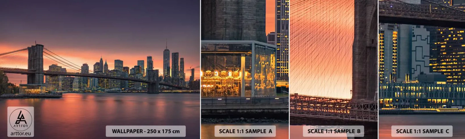 Photo Wallpaper Sample Standard Eco - Submerged in Lilac Silence - New York, City, Brooklyn Bridge - 100x30 cm