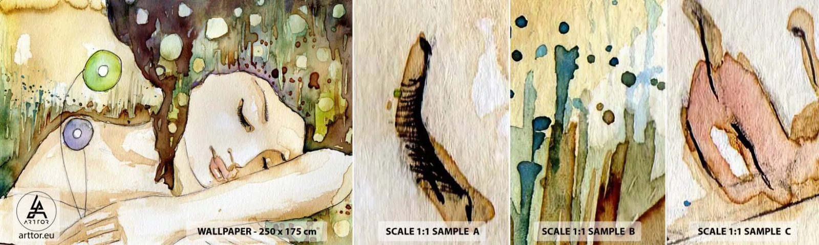 Photo Wallpaper Sample Standard Eco - Emerald and Violet Dream - Abstraction, Woman, Illustration - 100x30 cm