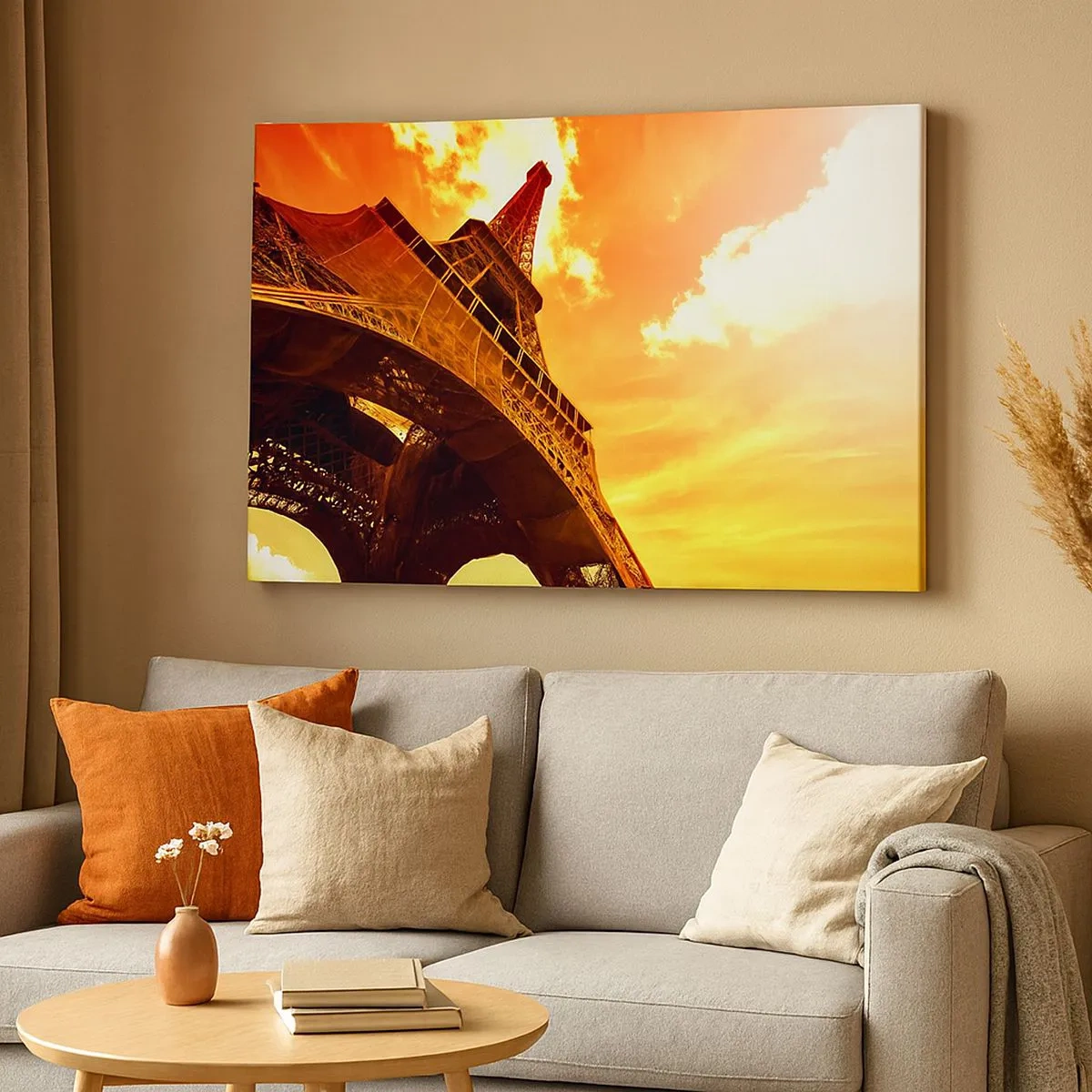 Canvas picture - The Eiffel Tower against a golden sky during sunset - 70x50cm - Monumental because Gilded by the Sun - Modern wall decoration for the living room and bedroom ARTTOR