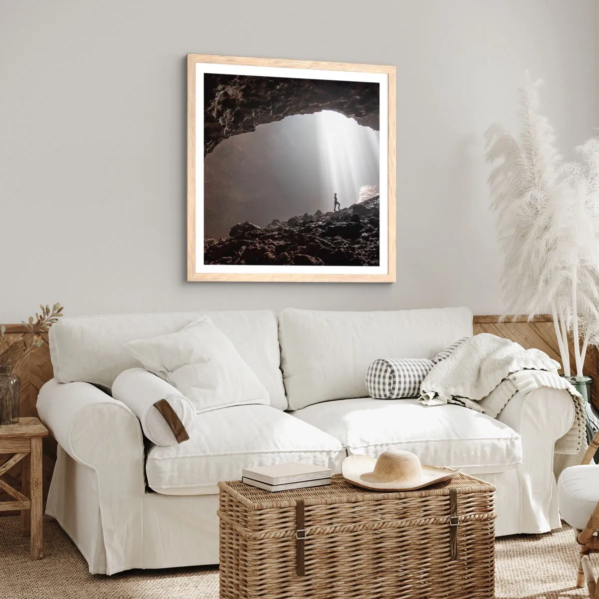 Poster in light oak frame - Luminous Grotto - 50x50 cm