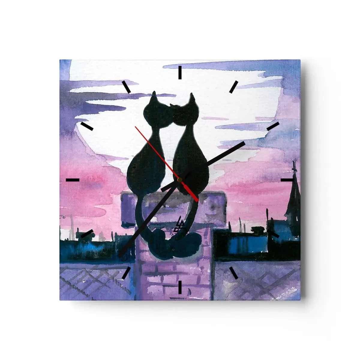 Wall clock - Clock on glass - Rendezvous under the Moon - 30x30 cm