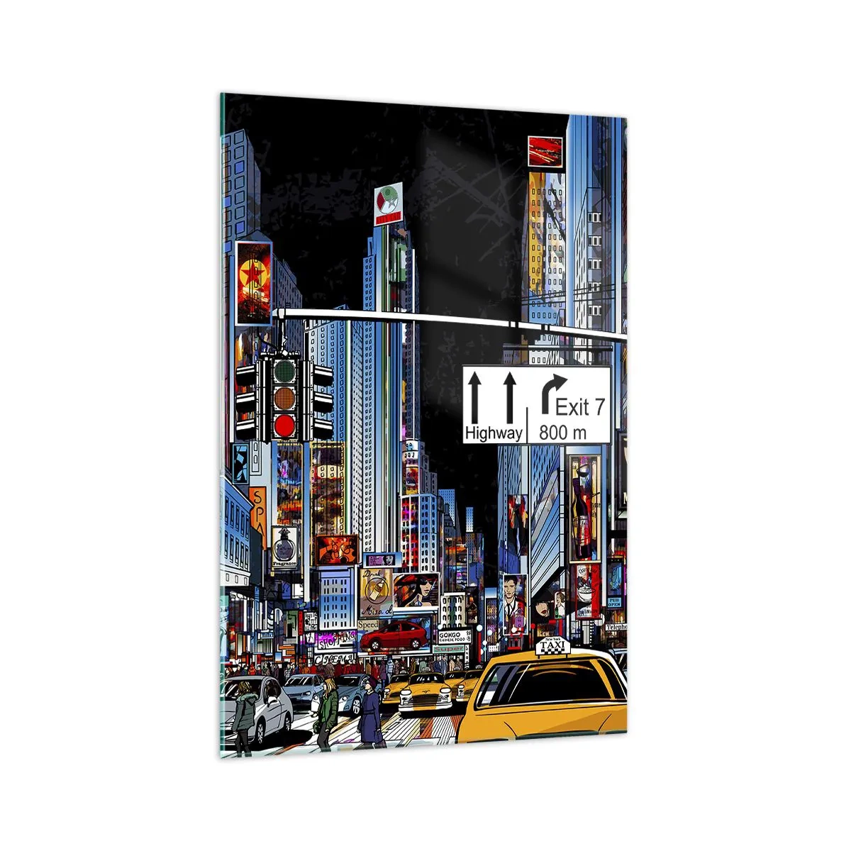 Glass picture - Comic Night in a Big City - 70x100 cm