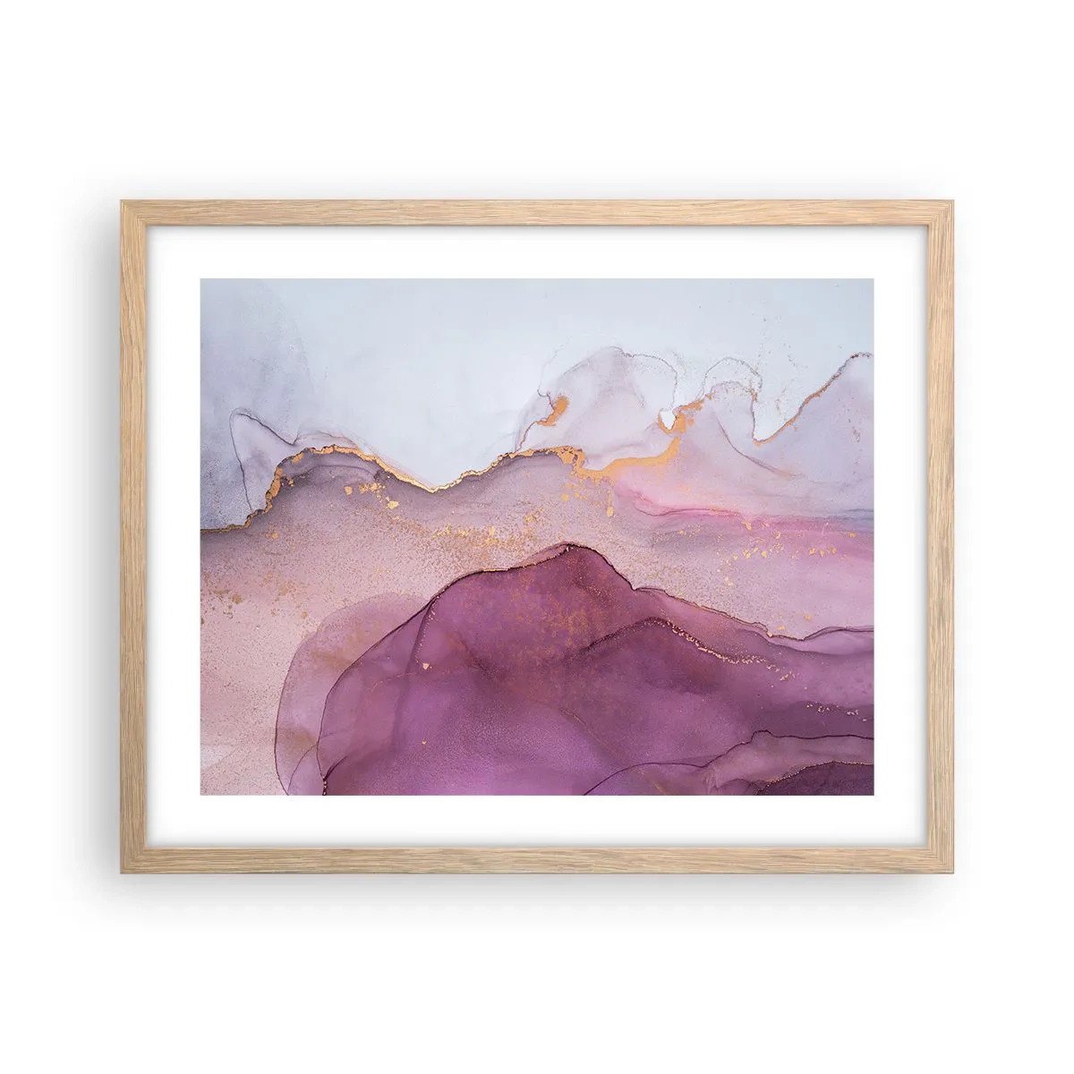 Poster in light oak frame - Waves of Violet and Purple - 50x40 cm