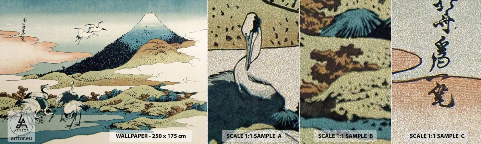 Photo Wallpaper Sample Premium Sand - In a Japanese Spirit - Stork, Bird, Landscape - 100x30 cm