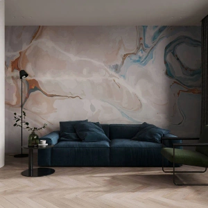 Self-Adhesive Photo Wallpaper Deluxe Sticker - Blue Meanders under White - Abstraction, Piece, Modern Pattern - 300x210 cm