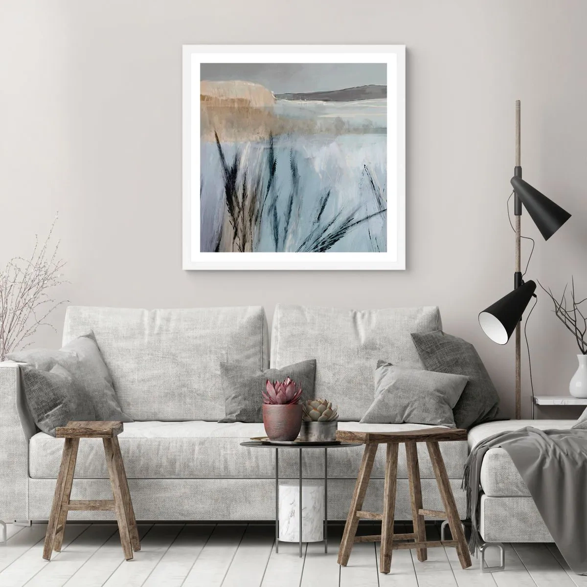 Poster in white frmae - Winter Fields - 60x60 cm