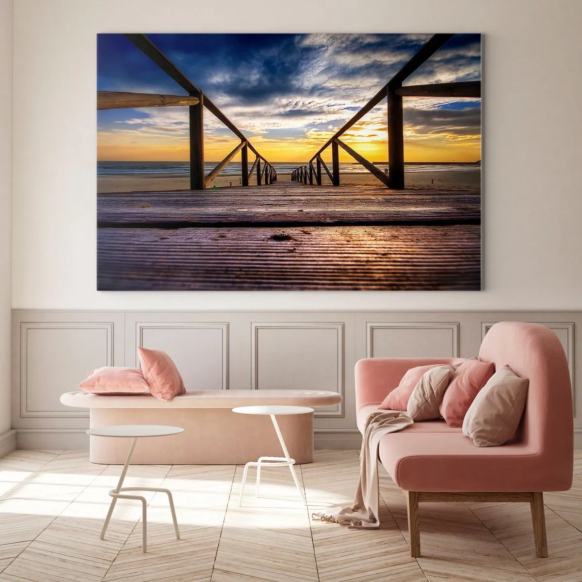 Glass picture - Straight to a Quiet Beach at Sunset - 120x80 cm