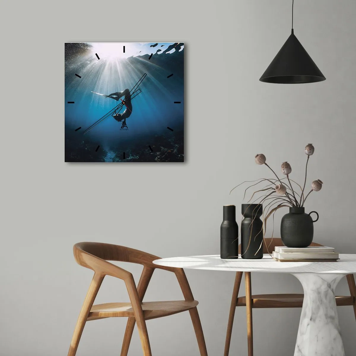Wall clock - Clock on glass - Underwater dance - 30x30 cm