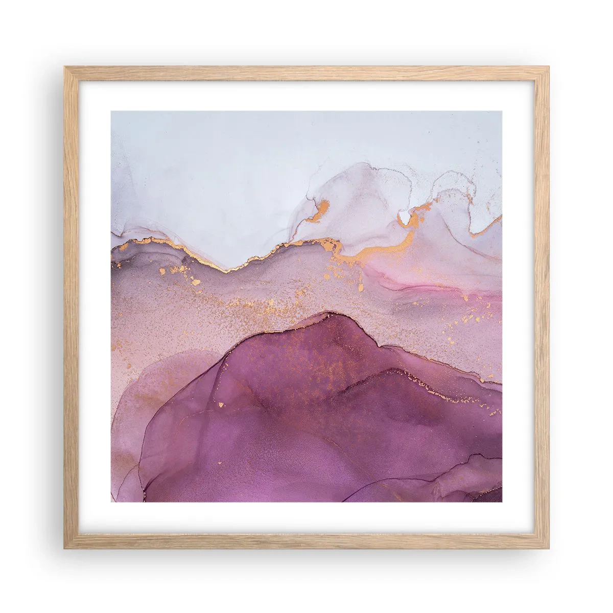 Poster in light oak frame - Waves of Violet and Purple - 50x50 cm