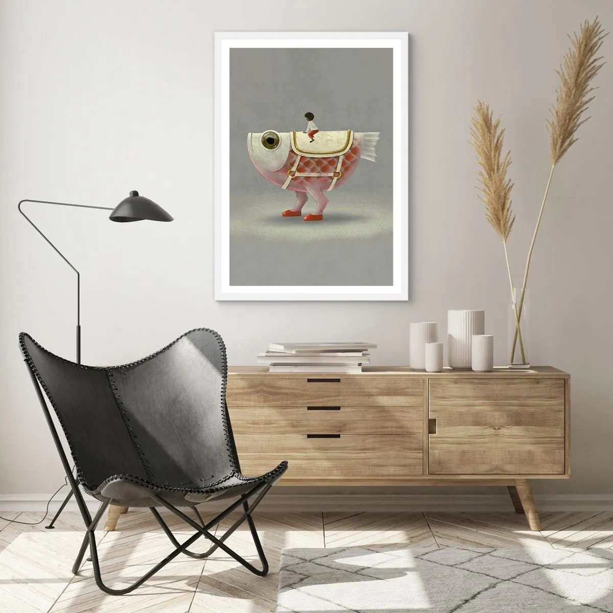 Poster in white frmae - Fish Jockey - 70x100 cm