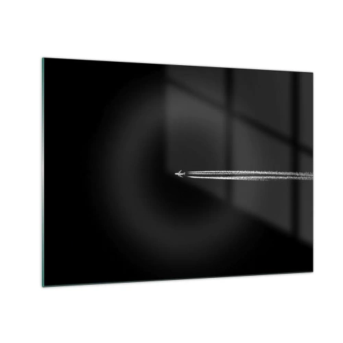 Glass picture - A jet plane on a black background with a contrail - 70x50cm - Into Another Dimension - Modern wall decoration for the living room and bedroom ARTTOR