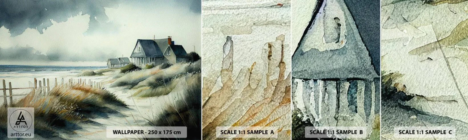 Photo Wallpaper Sample Self-Adhesive Deluxe Sticker - Away from the Hustle and Bustle - House, Beach, Sea - 100x30 cm