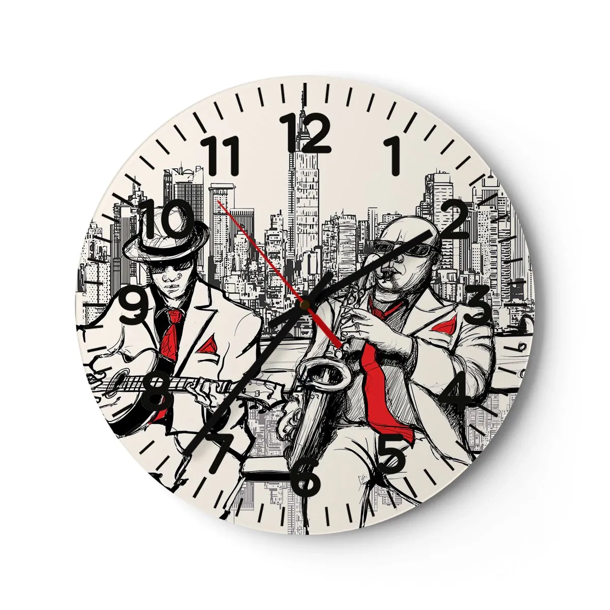 Wall clock - Clock on glass - New York Improvisation - 30x30 cm