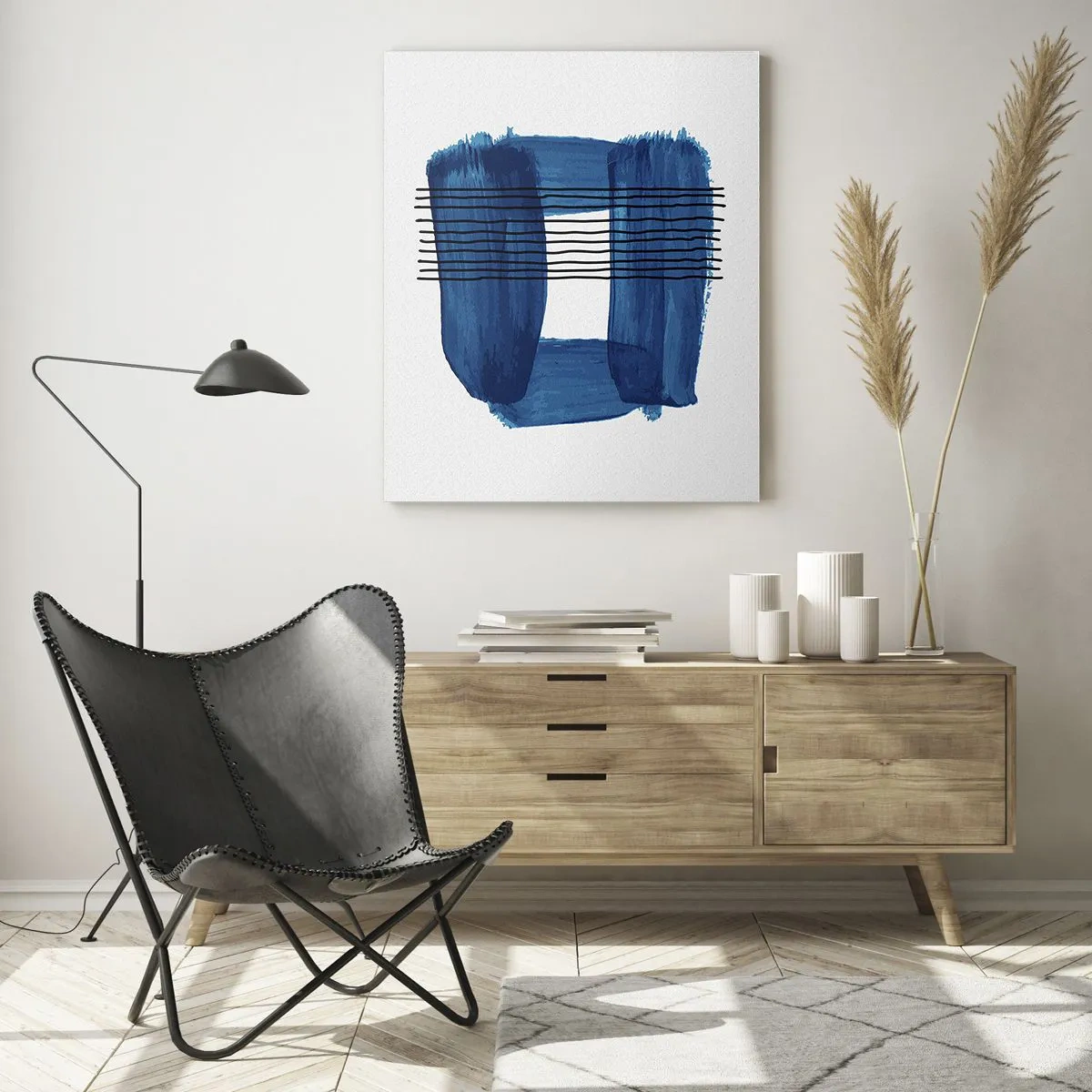 Glass picture - Blue and Black Composition - 70x100 cm