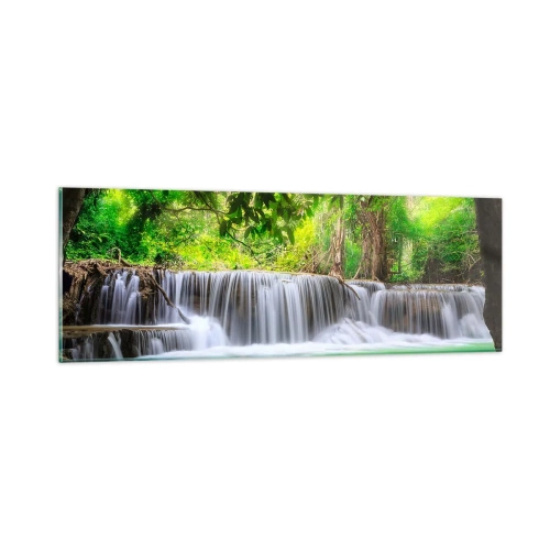Glass picture - Cascade in Green - 90x30 cm
