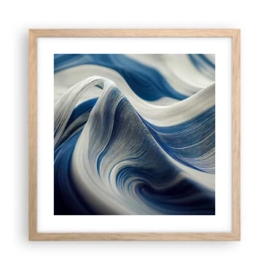 Poster in light oak frame - Fluidity of Blue and White - 40x40 cm