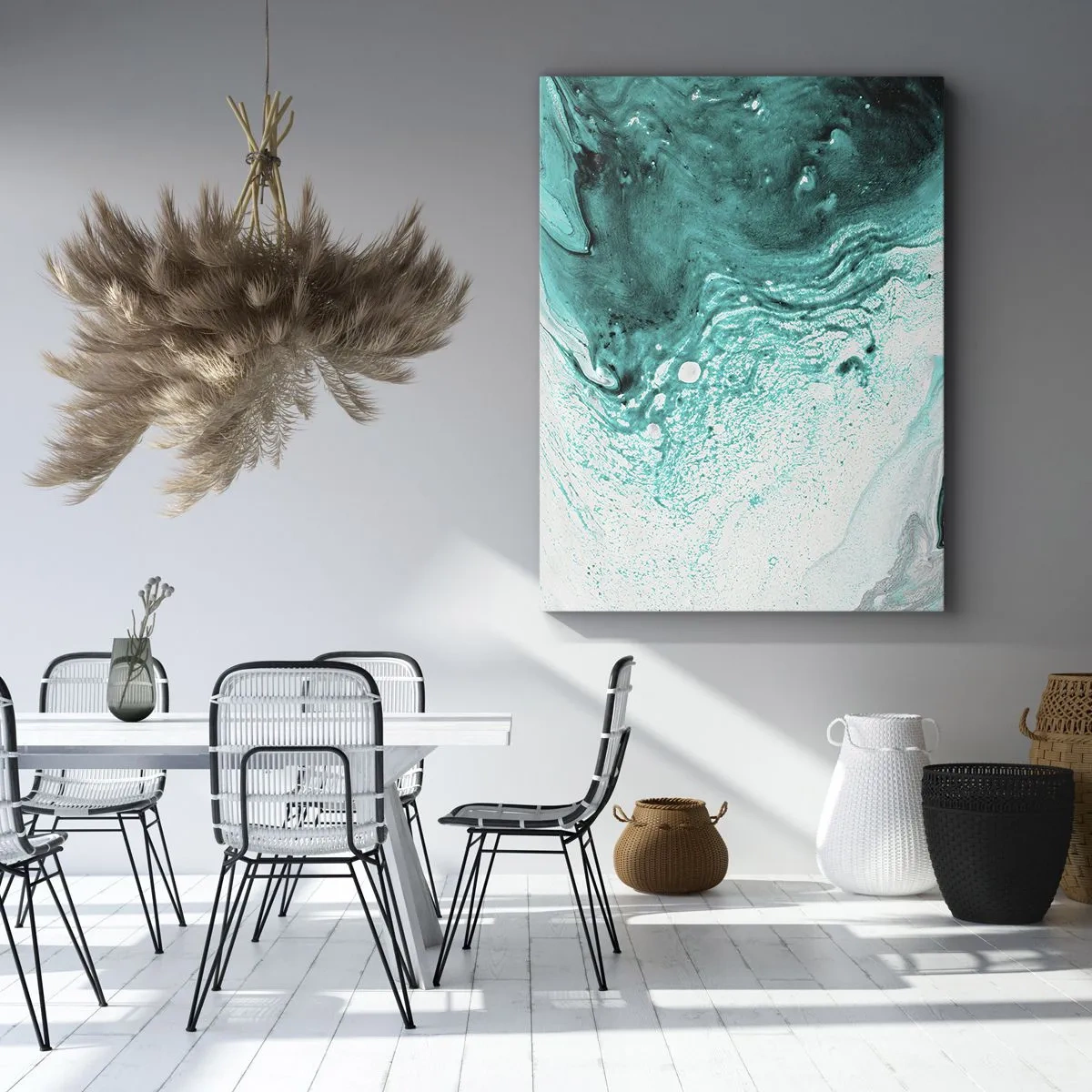 Canvas picture - Dissolving in White and Turquoise - 55x100 cm