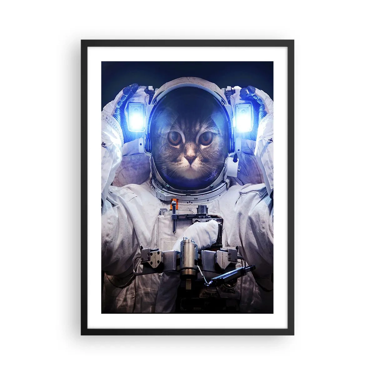 Poster in black frame - Astronaut cat in full spacesuit - 50x70cm - Houston, You've Got a Problem - Modern wall decoration for the living room and bedroom ARTTOR
