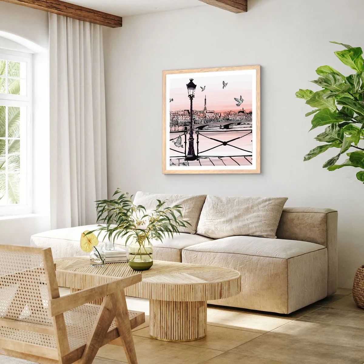 Poster in light oak frame - Over the Roofs of Paris - 30x30 cm